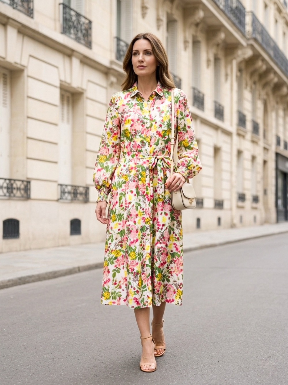 New York & Company Floral Belted Shirt Dress XL Pink Rose Print